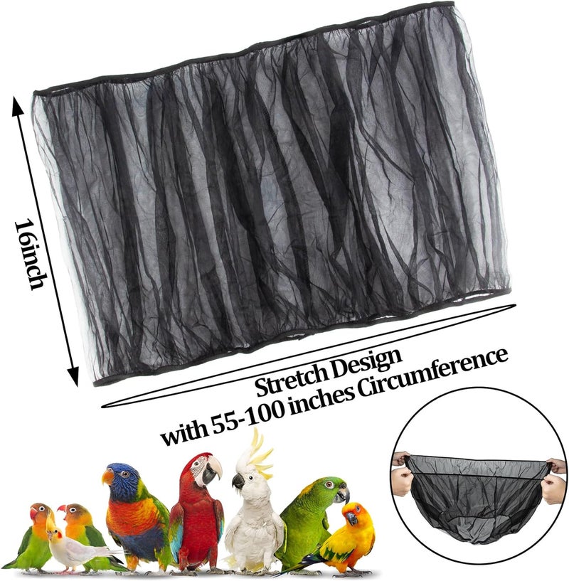 Rainflow 2 Pcs Bird Cage Cover - Bird Cage Seed Catcher Bird Net Bird Cage Skirt Nylon Nesh Bird Cage Net for Round Square Canary Parakeet Cockatiel Pigeon Budgie Quail Large Tall Big Bird Cage - Image 3